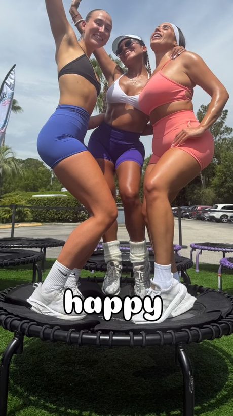 Three women on mini trampolines