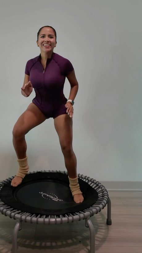 On a mini trampoline between routines